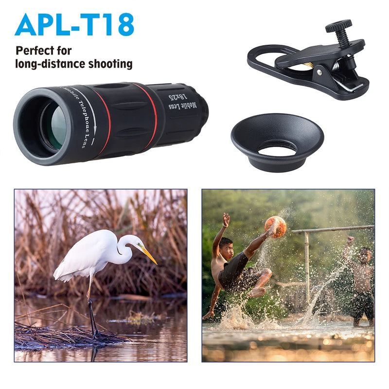 APEXEL Universal 18x25 Monocular Zoom HD Optical Cell Phone Lens Observing Survey 18X telephoto lens with tripod for Smartphone