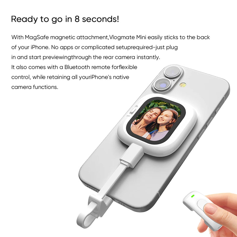 Founist Vlogmate Mini AMOLED Screen Magnetic Selfie Monitor Screen Remote Control 700nits For iPhone 5-12 13 14 15 16 Pro Vlog